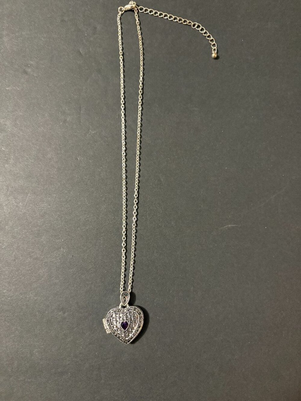 Silver Marcasite Amethyst Locket on 16" Chain Necklace